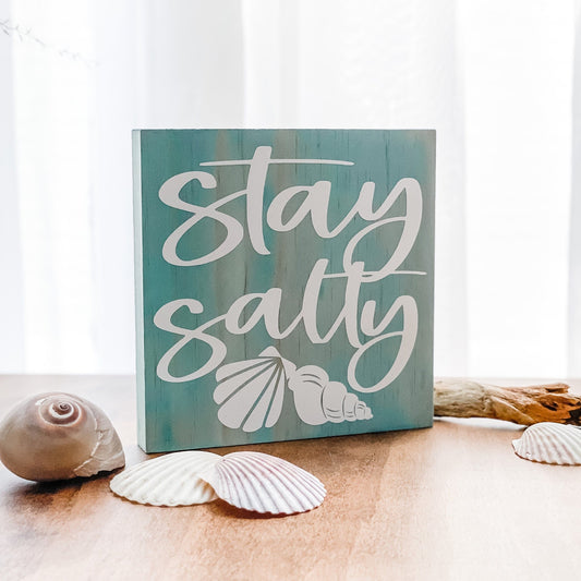 Stay salty wood block beach house sign. Summer sign.