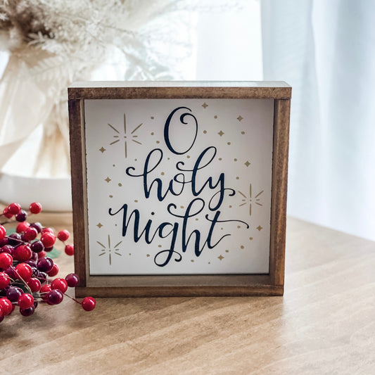 O Holy Night sign with gold stars. Christmas sign.
