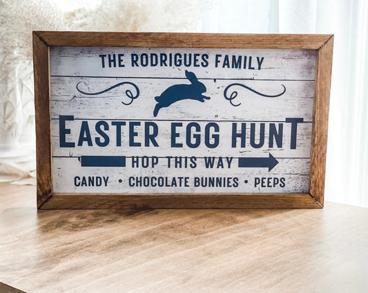 Personalized Easter egg hunt sign. Easter wall decor.
