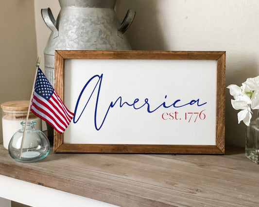 America Est. 1776 sign, patriotic wall decor