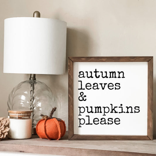 Autumn leaves and pumpkins sign. Fall wall decor.
