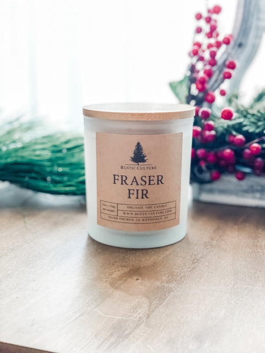 Fraser Fir natural soy candle. Fill your home with this beautifully light Christmas tree scent before, during and after the holiday season!