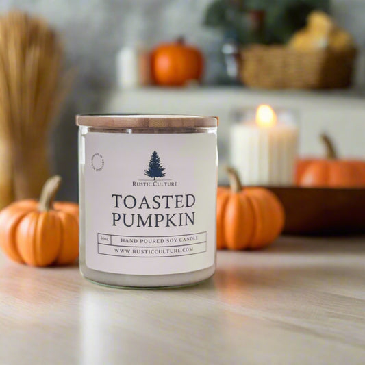 Toasted Pumpkin candle made with organic soy wax. Fall candle scent.