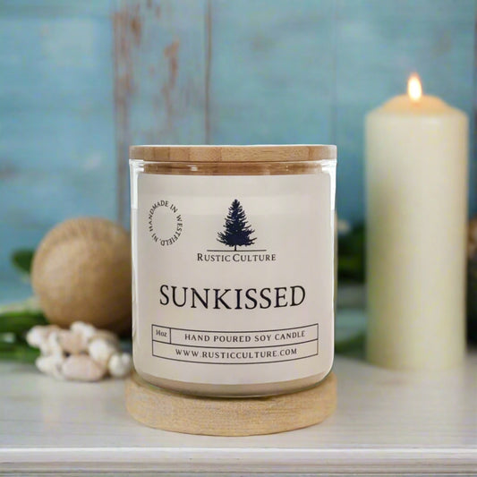 Sun kissed natural soy candle with double wooden wicks.