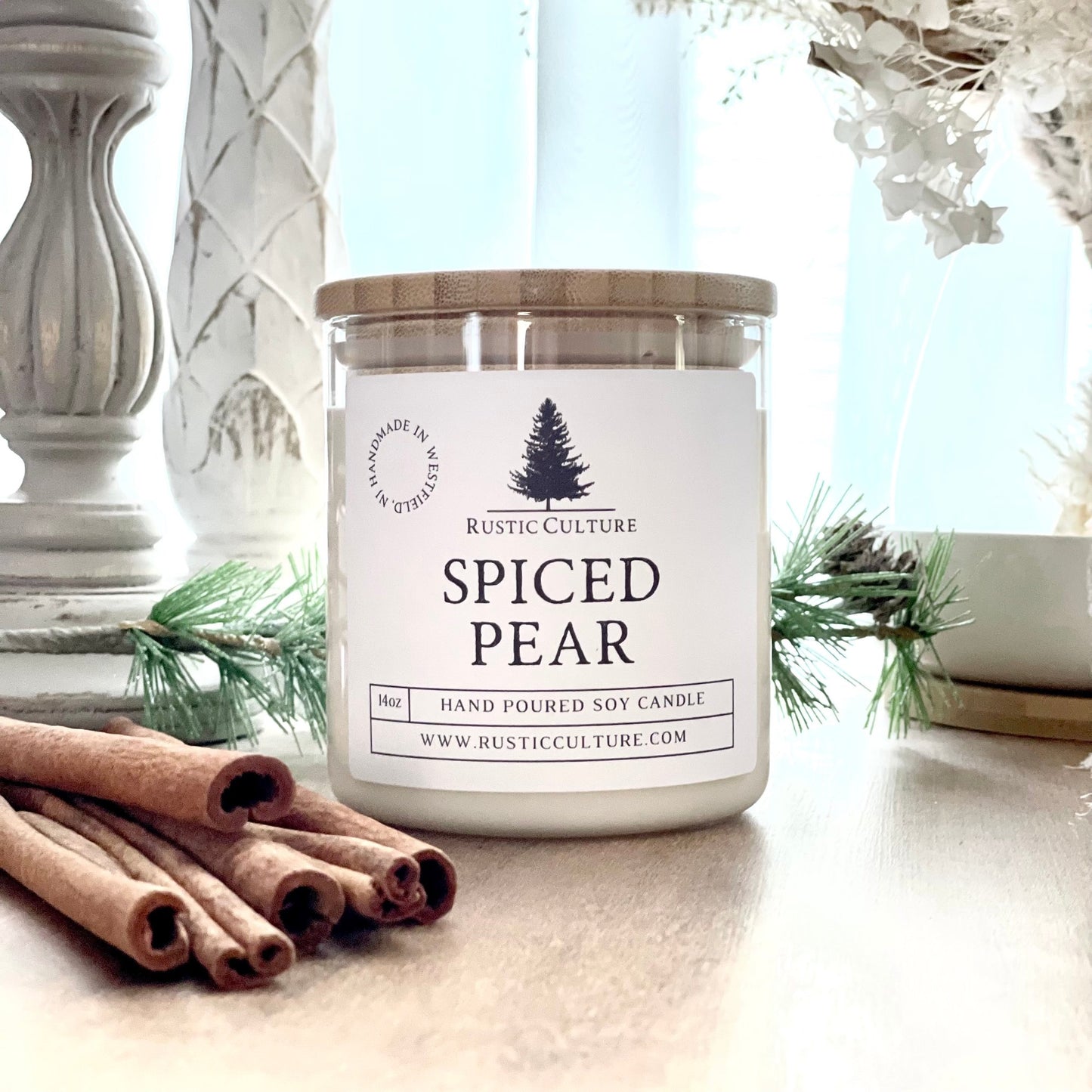 Spiced Pear Candle made with organic soy wax. Perfect fall and winter scent!