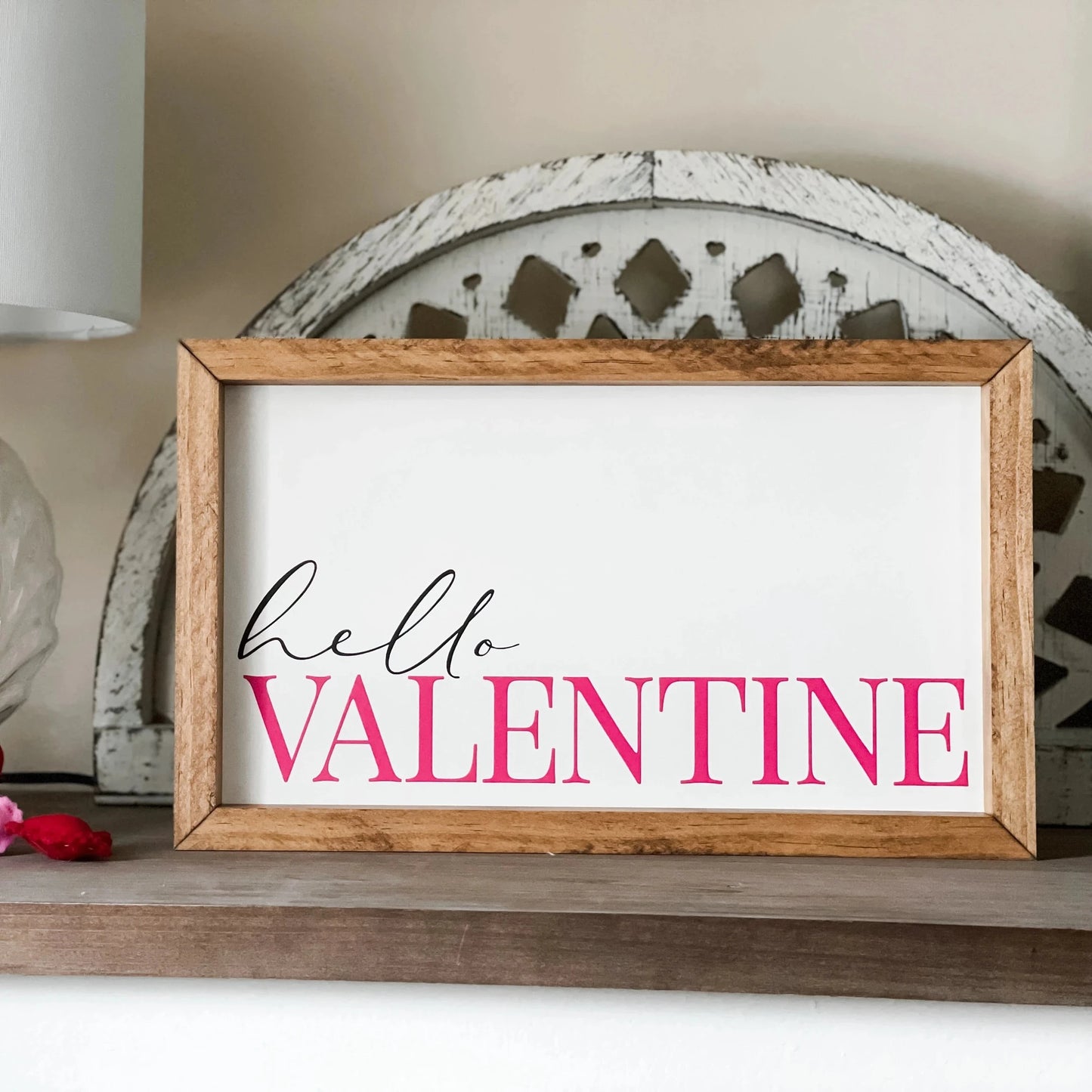 Hello Valentine sign. Valentine's Day wall decor.