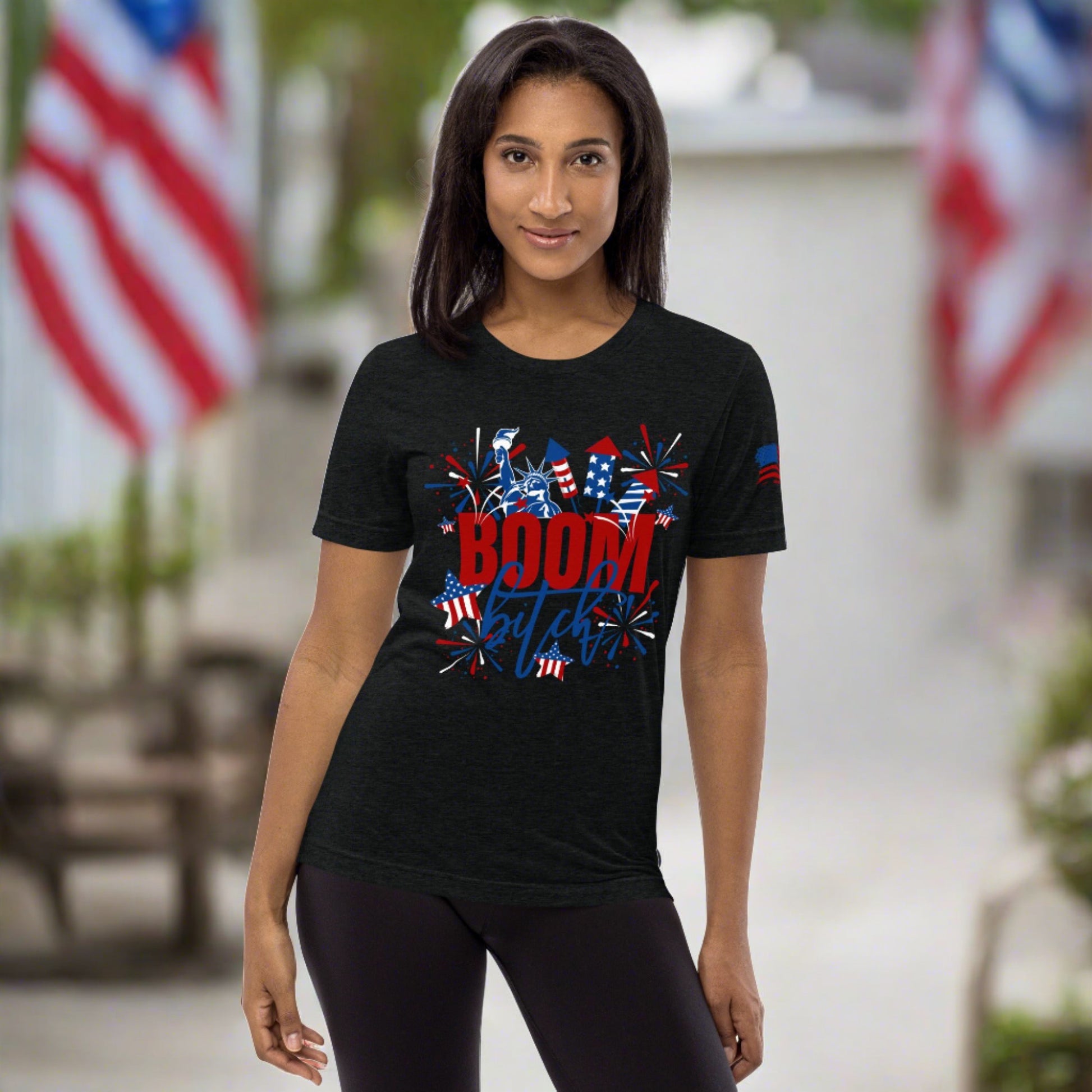 Boom bitch patriotic t-shirt. Red, White and Blue, fireworks t-shirt perfect for a 4th of July or Memorial Day BBQ.