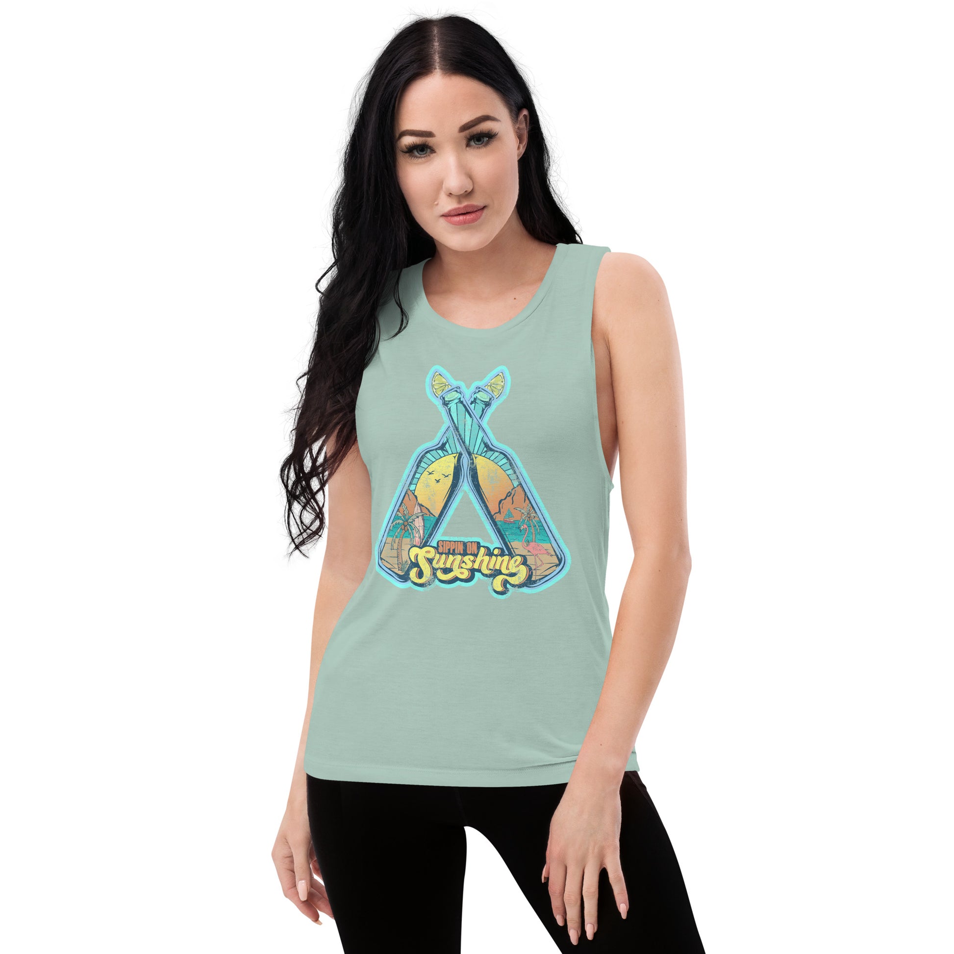 Sippin on sunshine women’s muscle tank top. Fun summer tank top