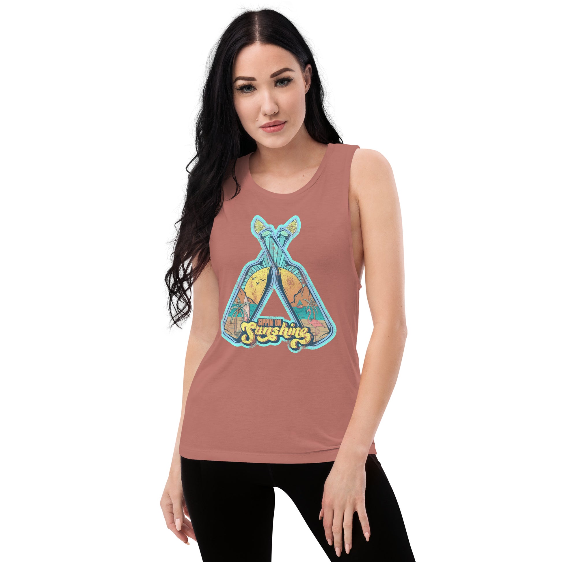 Sippin on sunshine women’s muscle tank top. Fun summer tank top