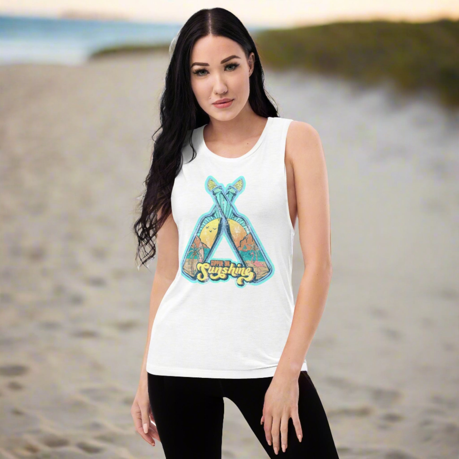 Sippin on sunshine women’s muscle tank top. Fun summer tank top.