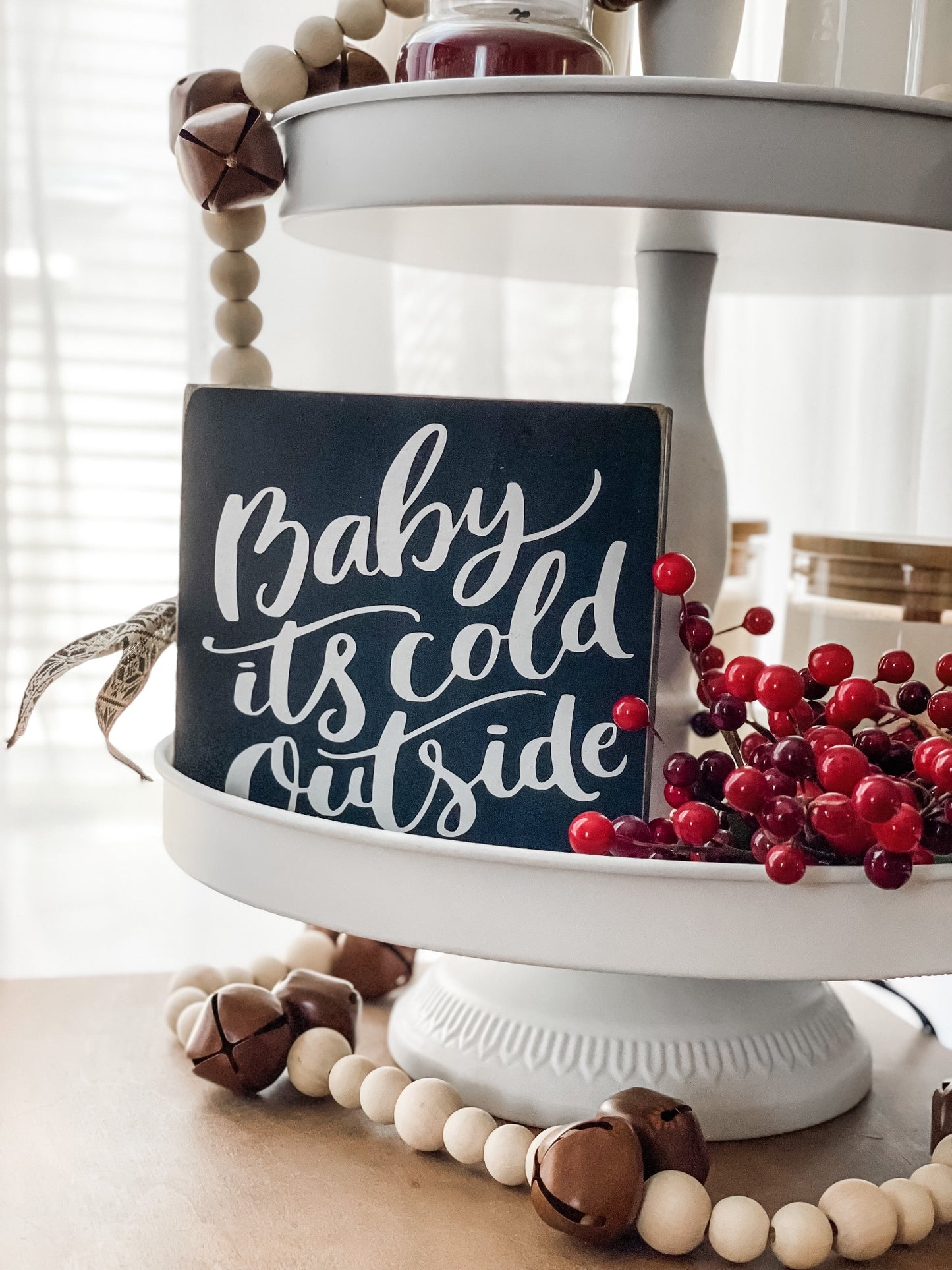 Baby its cold outside wood block tiered tray sign