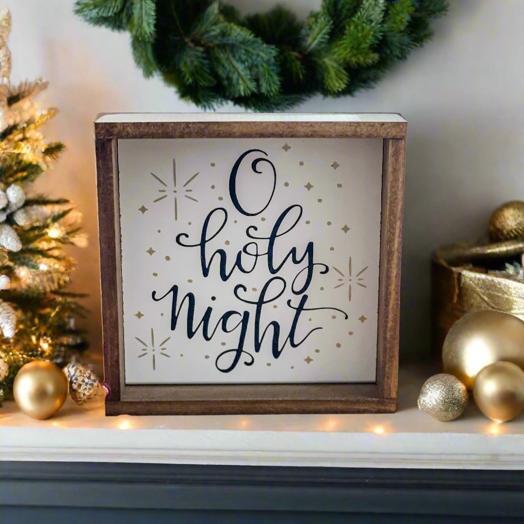 O Holy Night sign with gold stars. Christmas sign.