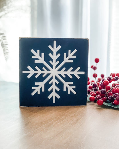 Snowflake wood block sign. Christmas and winter decor.