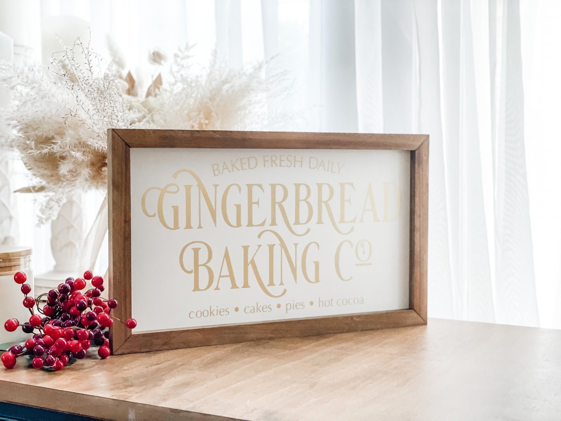 Gingerbread baking co Christmas sign.