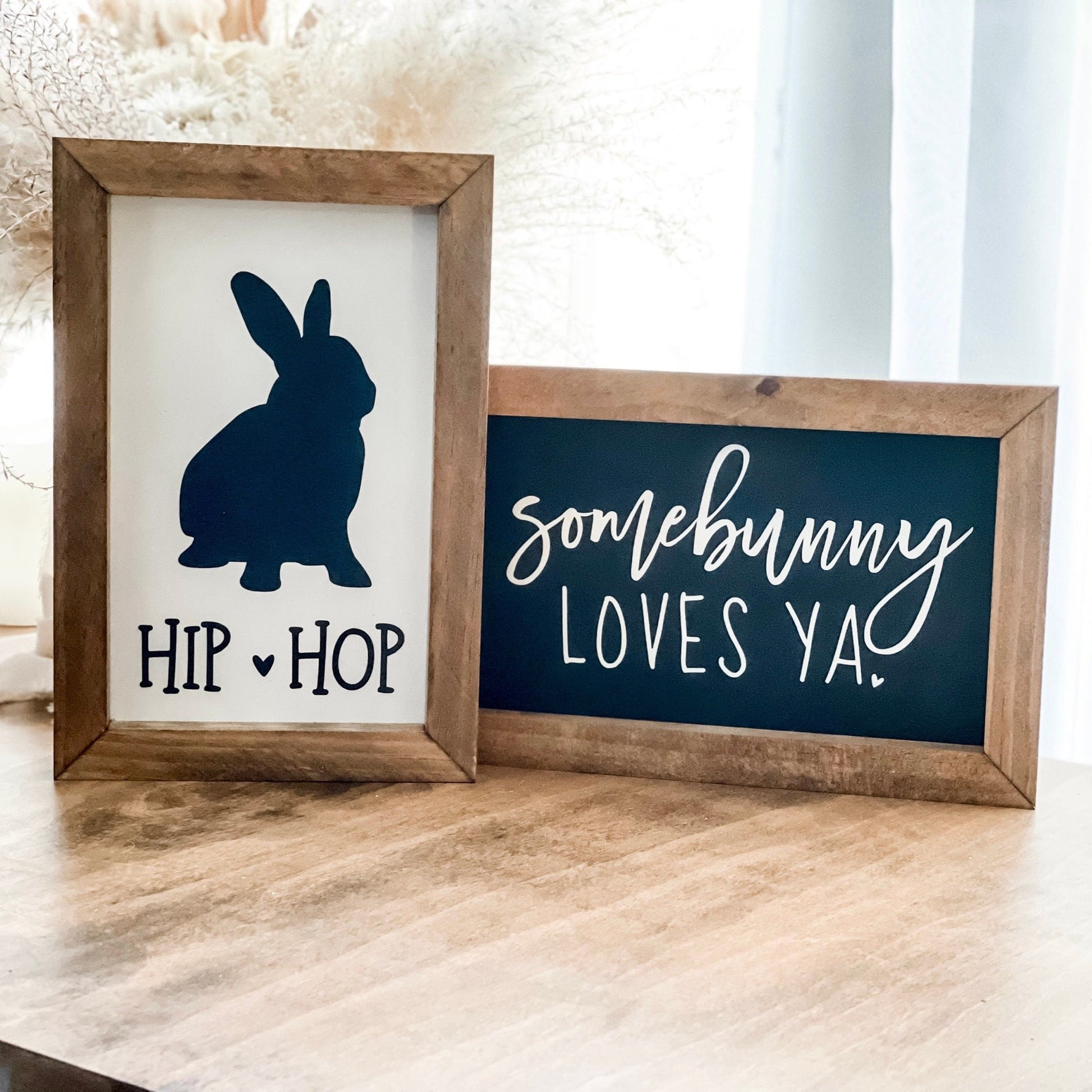 Hip hop bunny sign pictured with some bunny loves ya sign. 