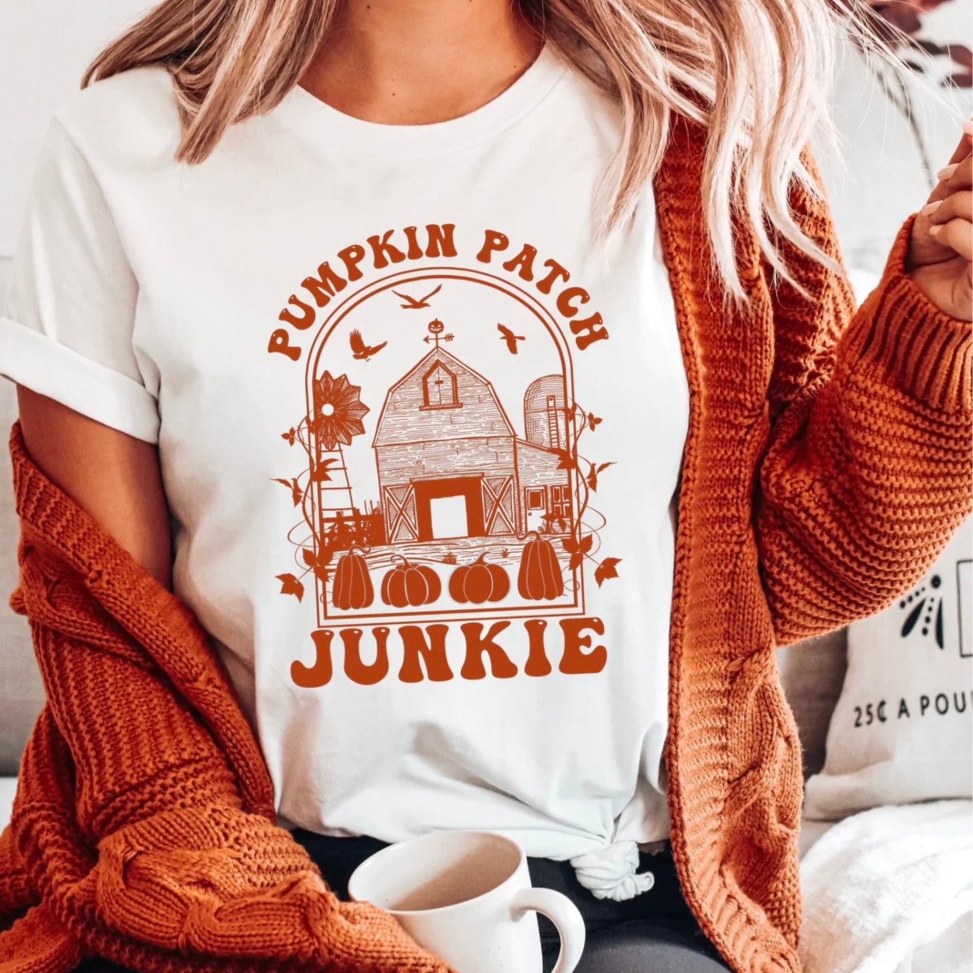 Pumpkin patch junkie t-shirt. Cute fall t-shirt.